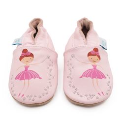 Rosa Leder Dotty Fish Baby- und Kleinkind Lauflernschuhe für Mädchen mit rosa Ballerina und silbernen gestickten Sternen.
